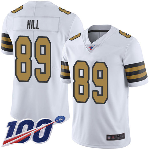 Men New Orleans Saints Limited White Josh Hill Jersey NFL Football #89 100th Season Rush Vapor Untouchable Jersey